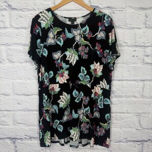 J. Jill Wearever Floral Tunic Womens XL Black Short Sleeve  Hi Low Modest